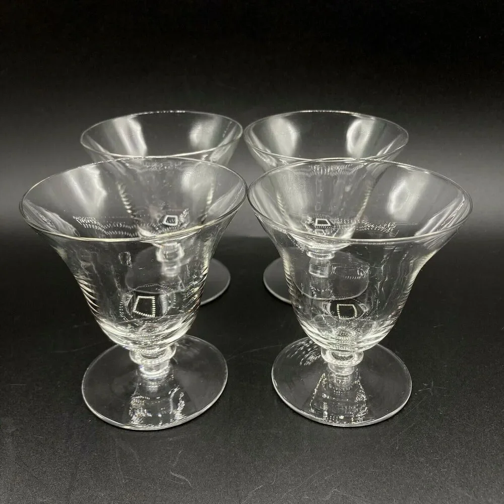 4 Set Vintage Kusak Cut Glass Works Oyster Fruit Cocktail Glasses Czech 3 3/8